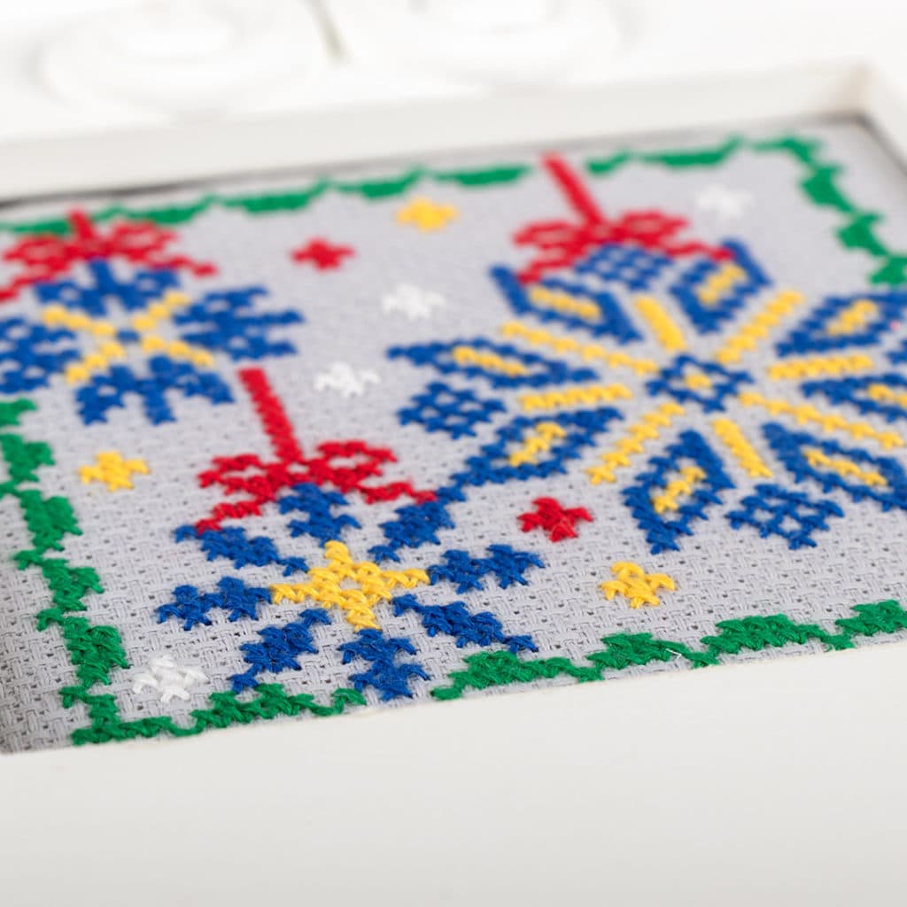 Sparkly Snowflakes Cross Stitch close up