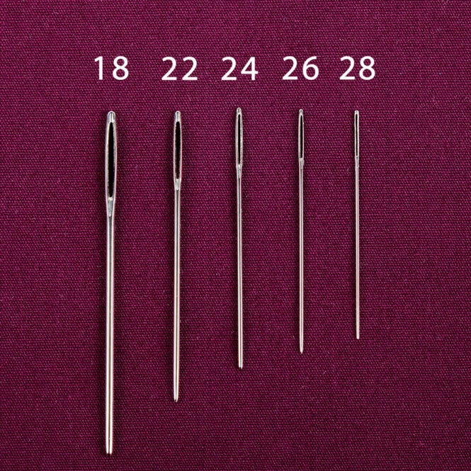 Cross Stitch needle sizes range from approximately 18 to 28, and the higher the number, the