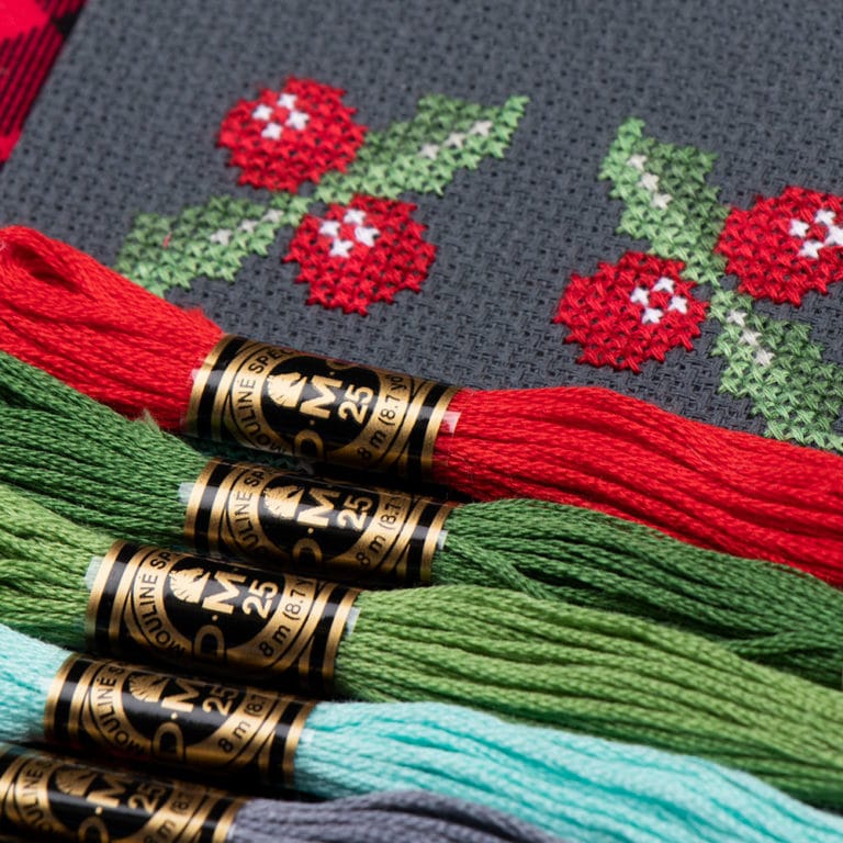 All the Trimmings cross stitch measures 6.625″ x 8.625″ when stitched