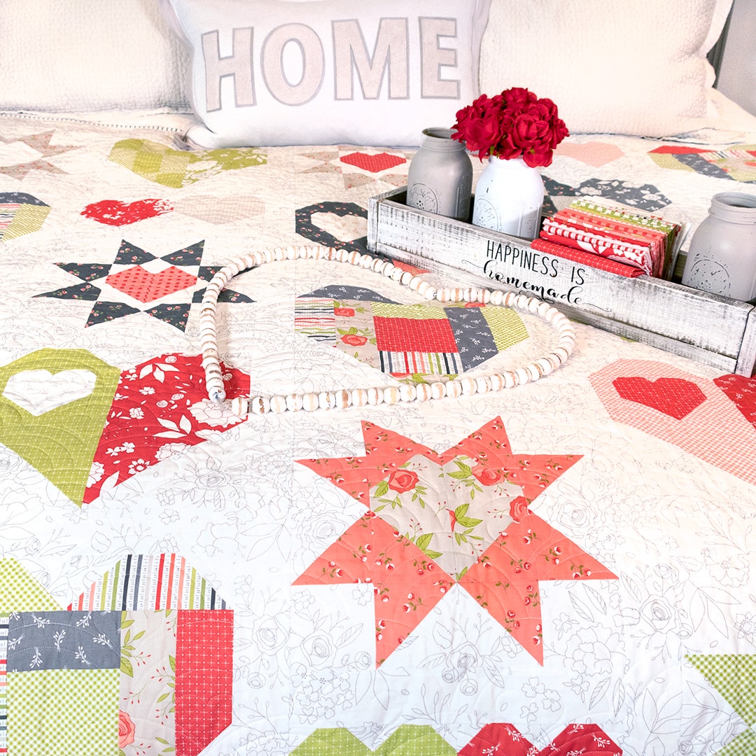 To make a quilt just like this one, you’ll need the Heartfelt Quilt Kit