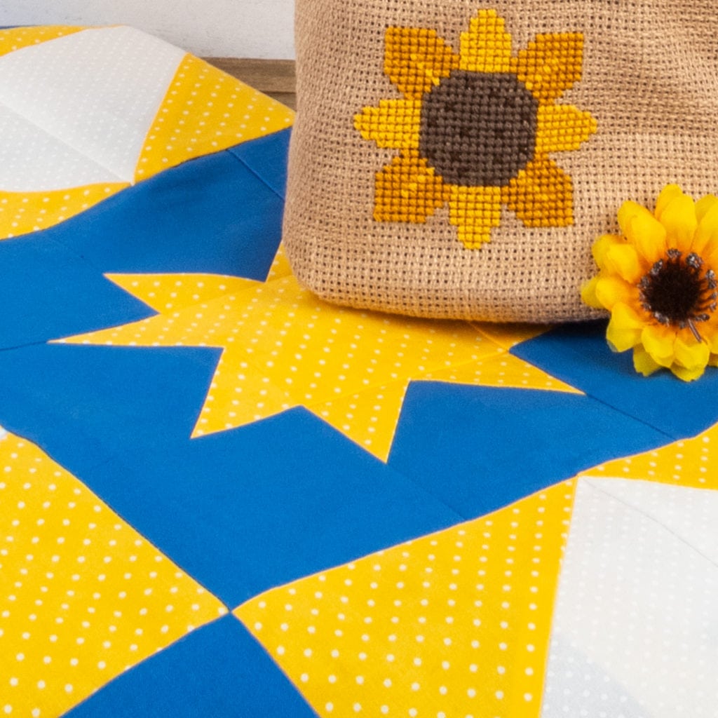 Sunflower Cross Stitch Pattern on a bitty basket that can be done to honor the Ukraine