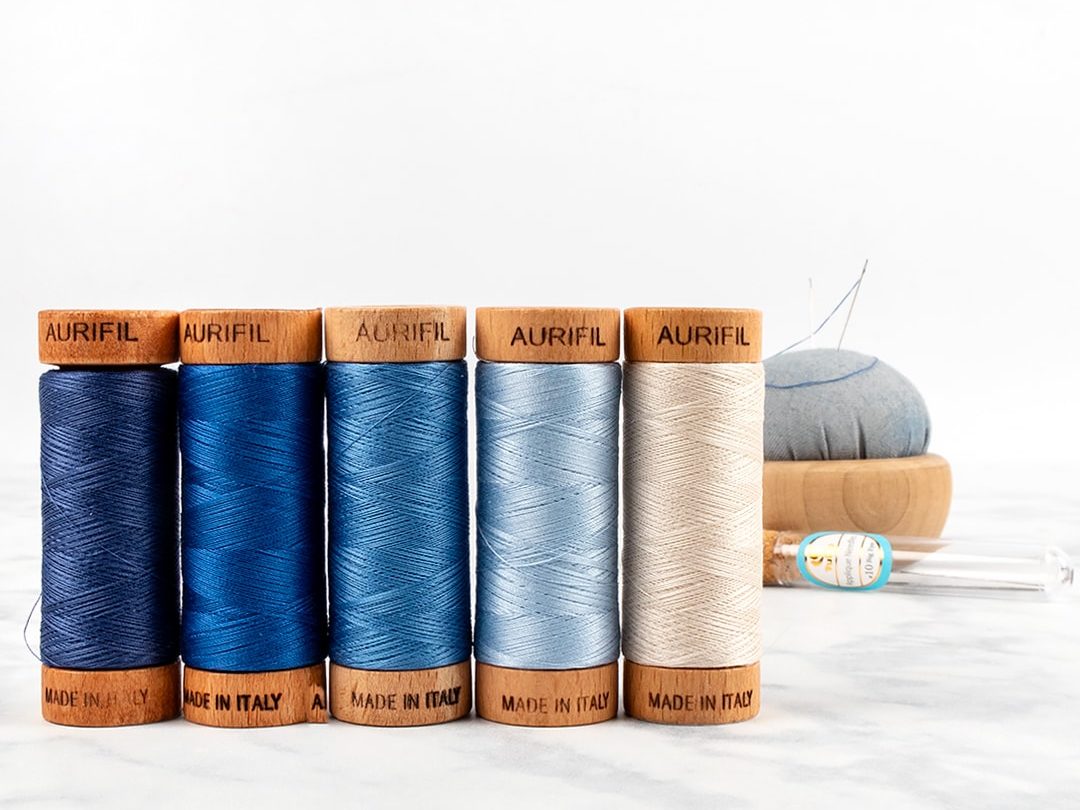 Selection of 80wt Aurifil threads for quilting and embroidery