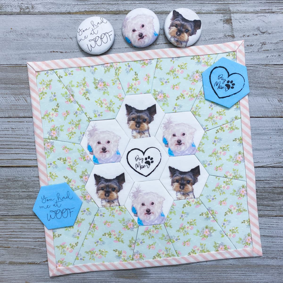 Elise's mini quilt featuring photos of her dogs