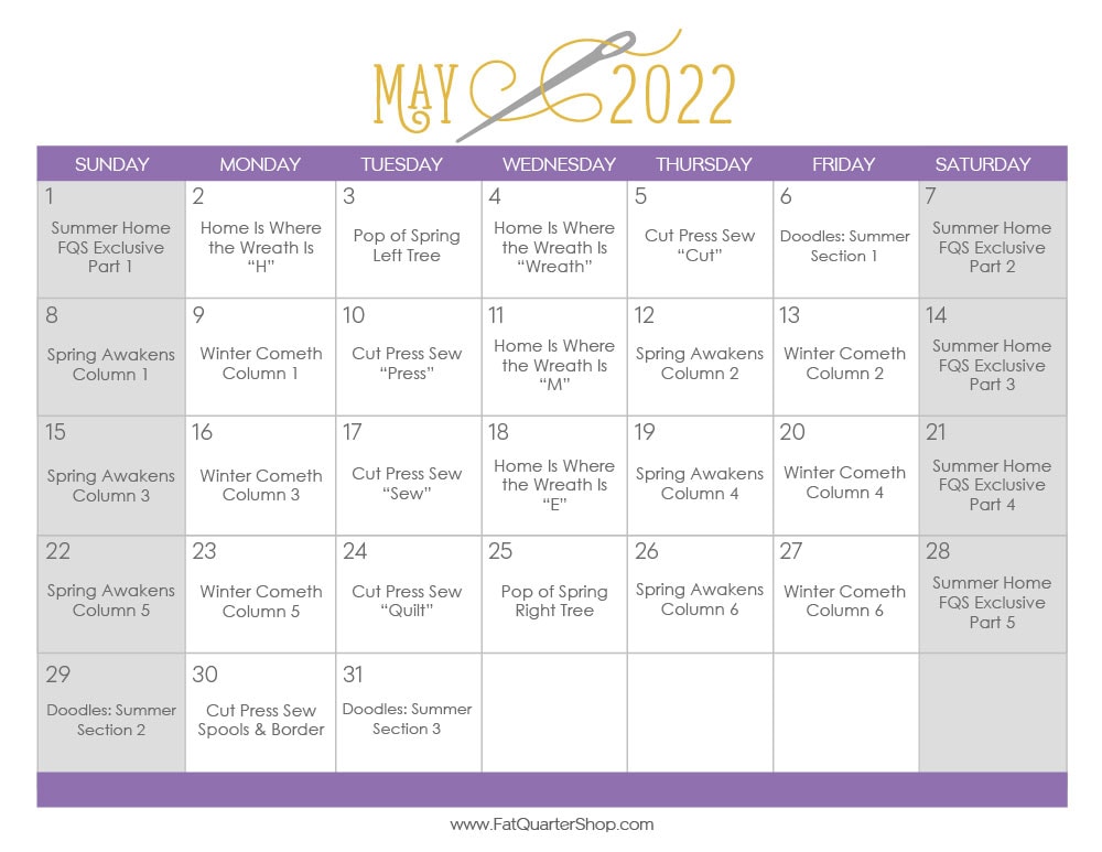 Kimberly's FQS Stitch May-Nia Schedule