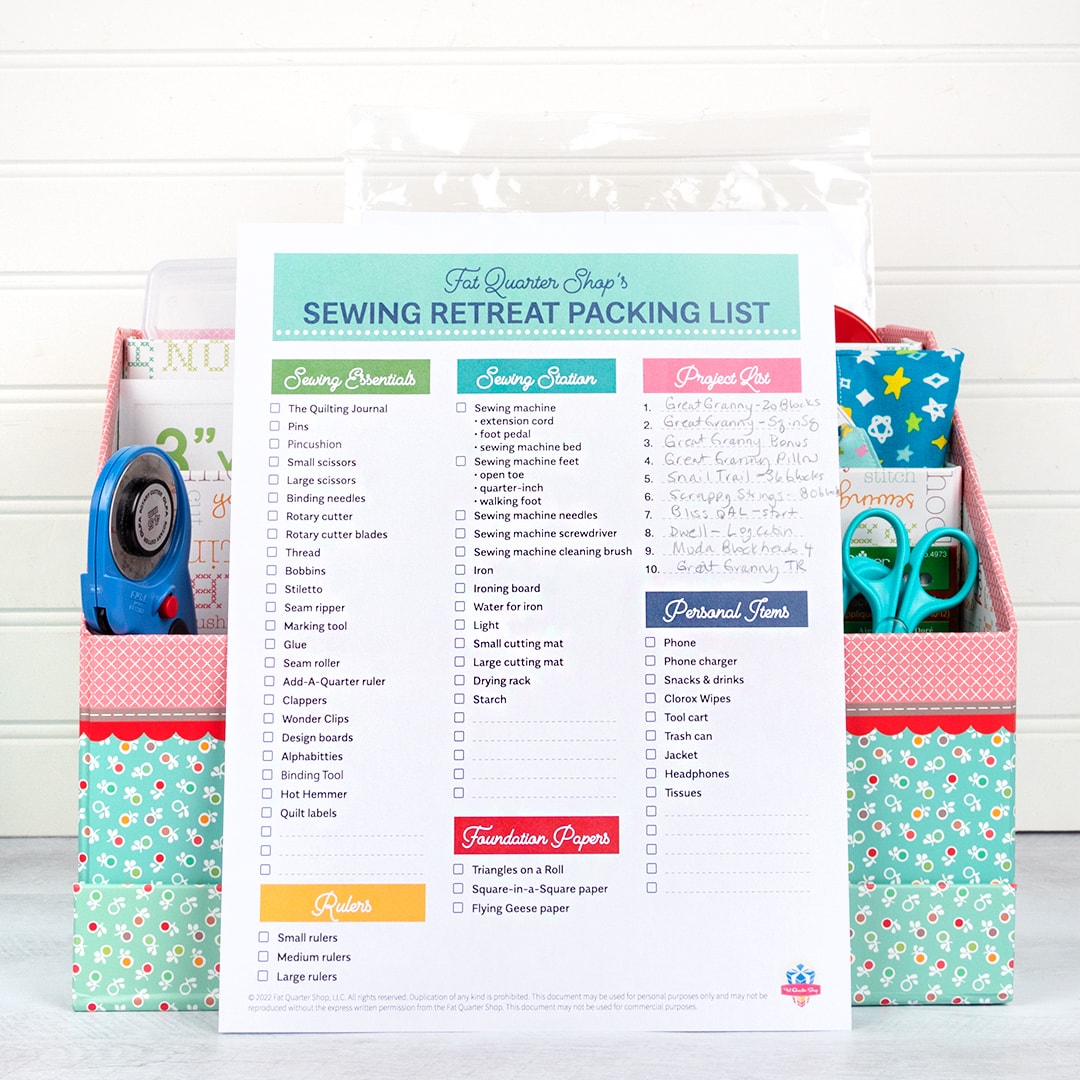 Sewing Retreat Packing Checklist