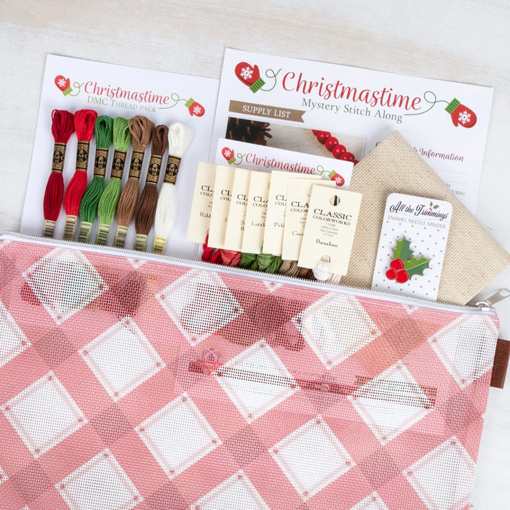The Christmastime supplies for cross stitching