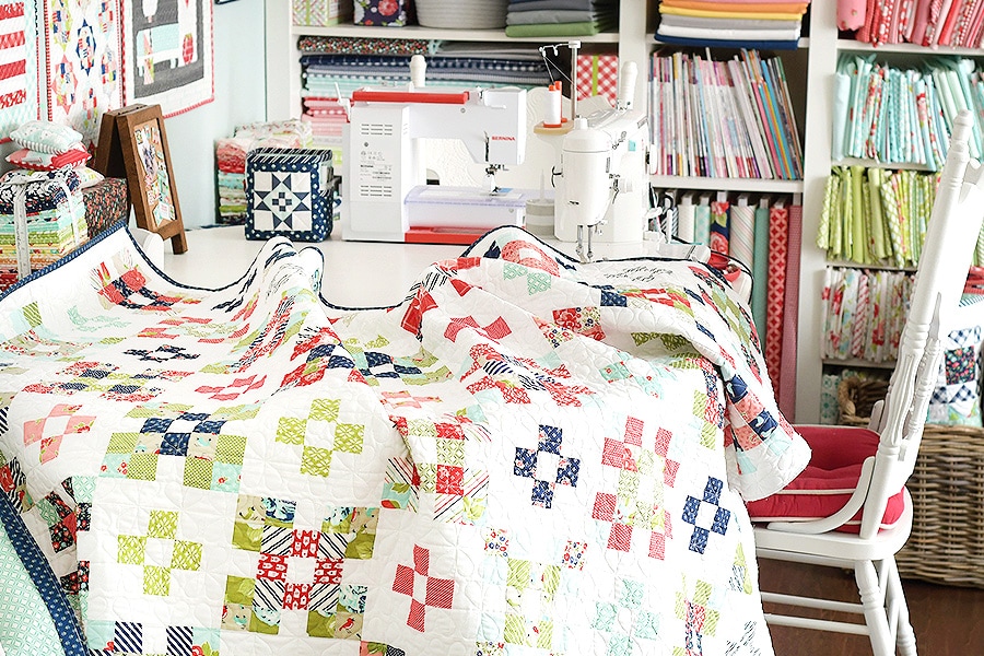 An Aesthetic Shot of the Weekender Quilt from The Bonnie & Camille Bee Quilt and Cross Stitch Book