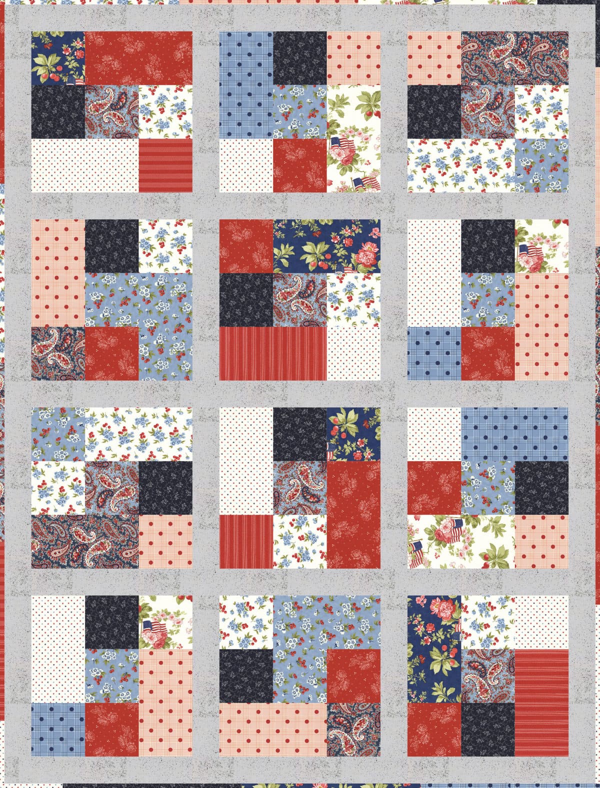 160 2.5 Quilting Fabric SQUARES Patriotic Red White and Blue !20 DIFF-8  EA#1