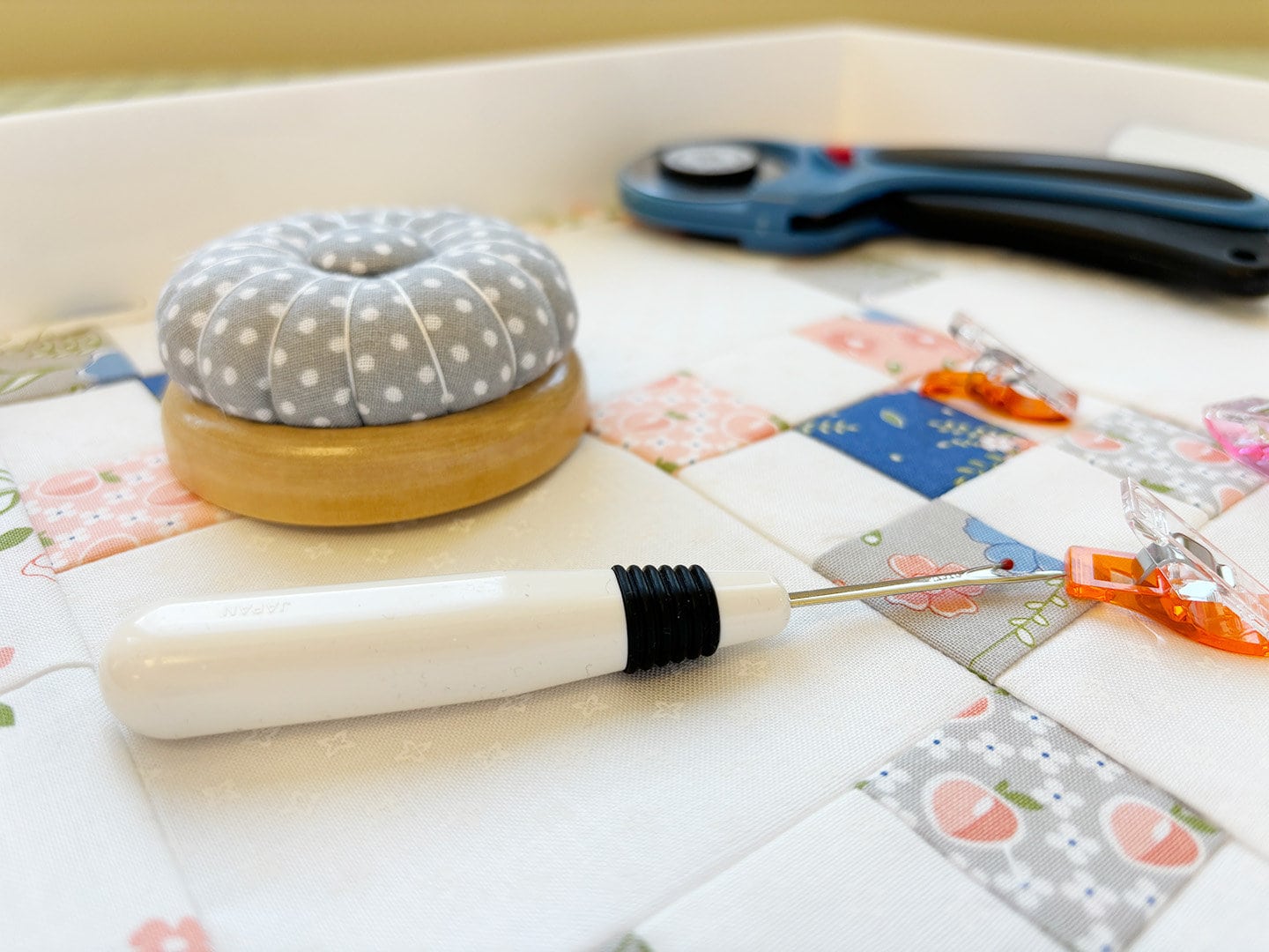 Organize Your Sewing Supplies with a Beautiful Quilt Block Tray