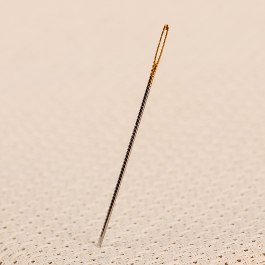 A needle on cross stitch cloth