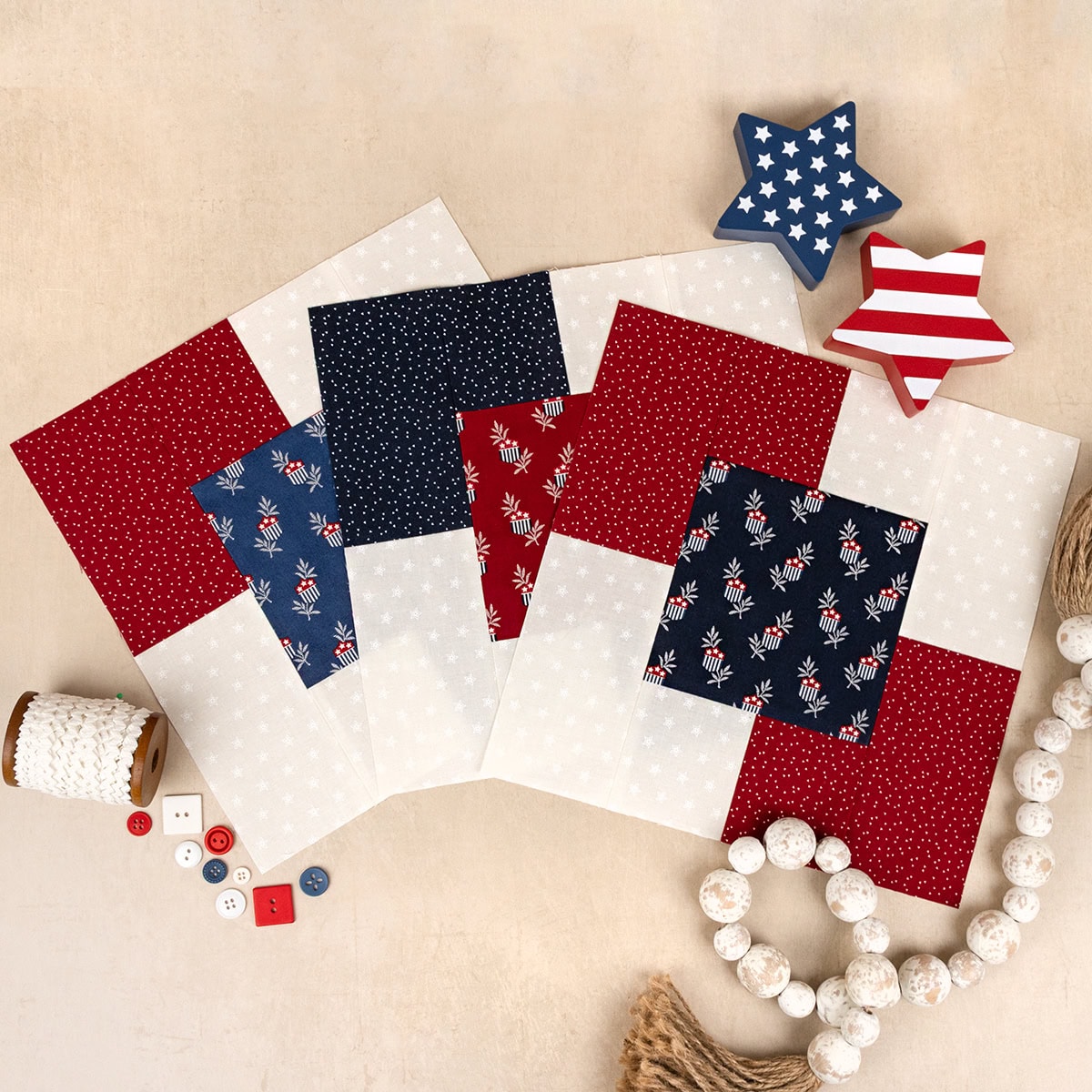 Echoes Blocks for the Quilts of Valor National Sew Day 2026 sewn with fabric from the American Gatherings III collection by Primitive Gatherings